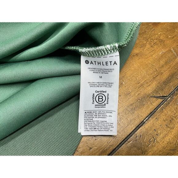 ATHLETA Seasoft Willow Green V-neck Sweatshirt Long Sleeve Soft Modal Medium - Picture 8 of 9